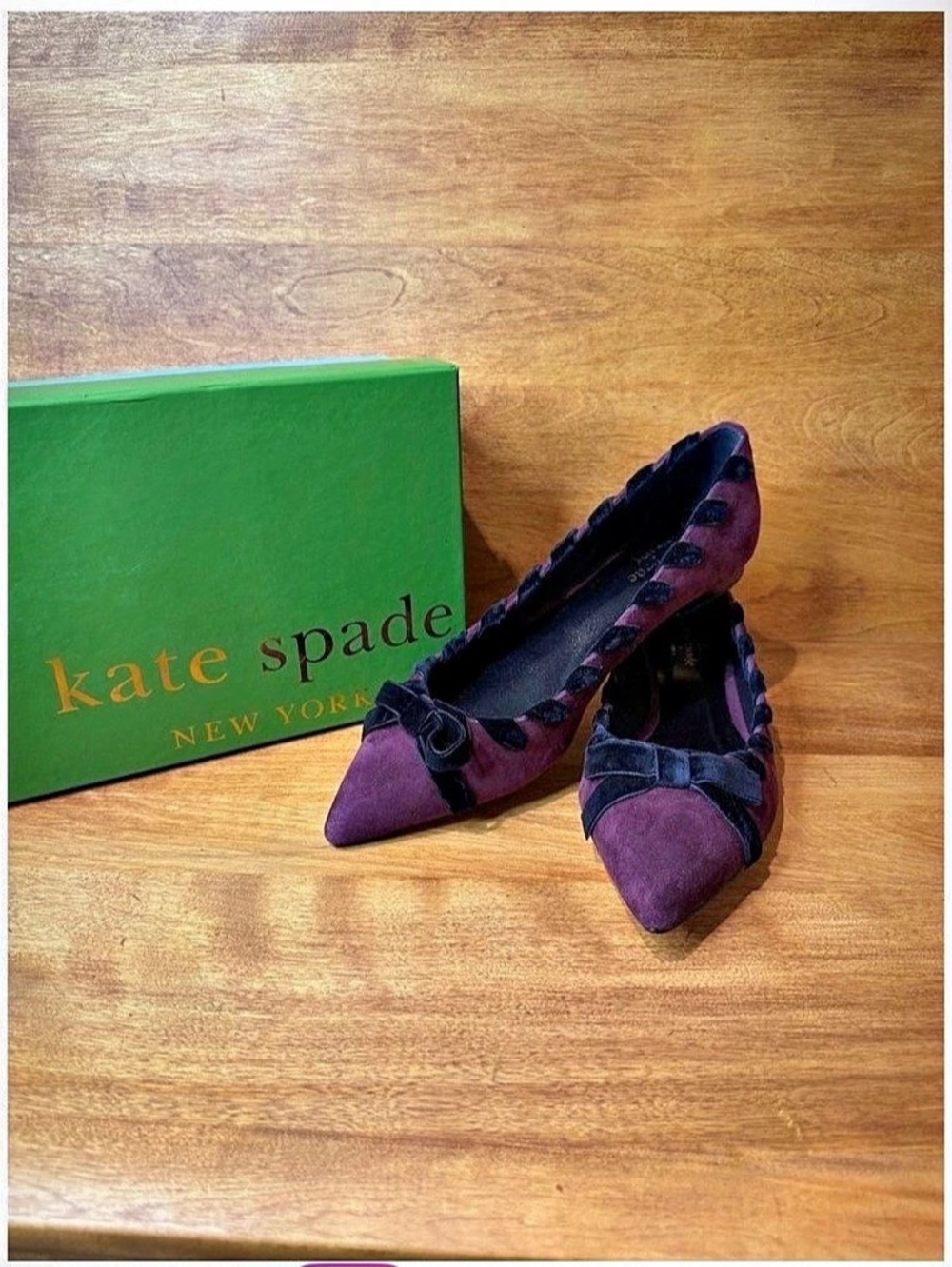 kate spade new york Suede Bow Flats Purple & Black US 8 Defaced New in Box